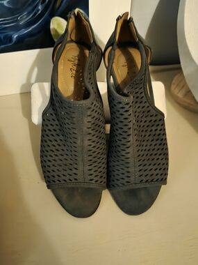 Style & Co. Charcoal Perforated Peep-Toe Mule Heels
